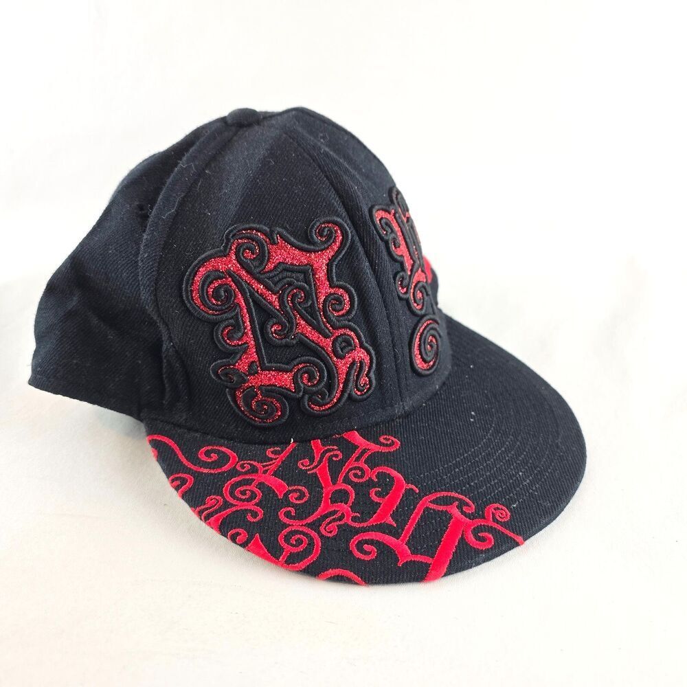 New York City Hat Mens Fitted Large Black Red KB Ethos Old English Script Y2k
